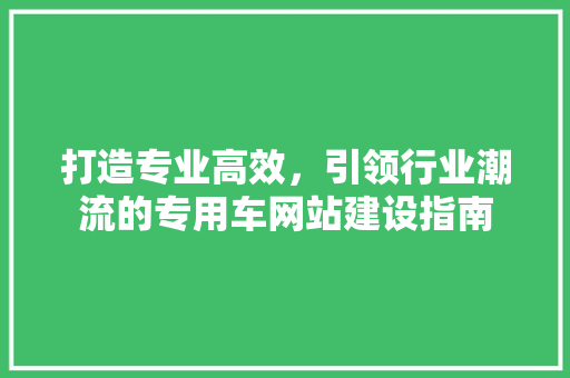 打造专业高效，引领行业潮流的专用车网站建设指南