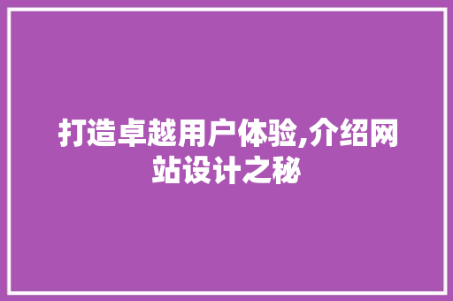 打造卓越用户体验,介绍网站设计之秘