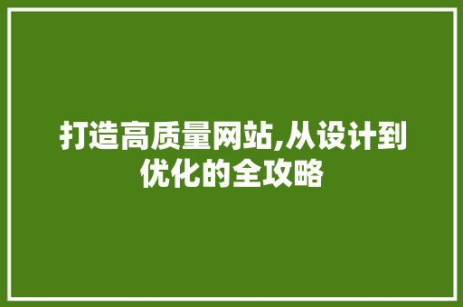 打造高质量网站,从设计到优化的全攻略