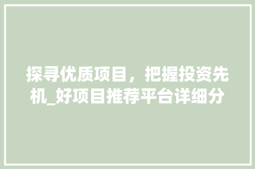 探寻优质项目，把握投资先机_好项目推荐平台详细分析