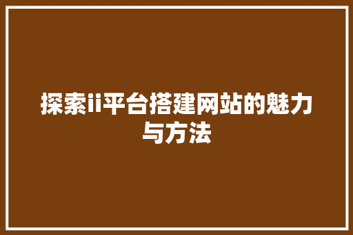 探索ii平台搭建网站的魅力与方法