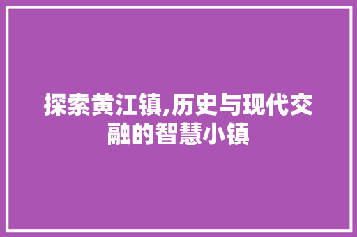 探索黄江镇,历史与现代交融的智慧小镇