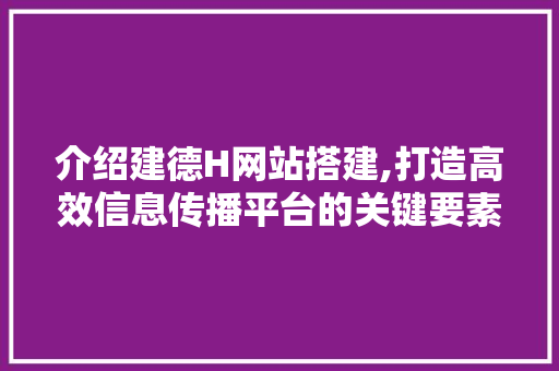 介绍建德H网站搭建,打造高效信息传播平台的关键要素