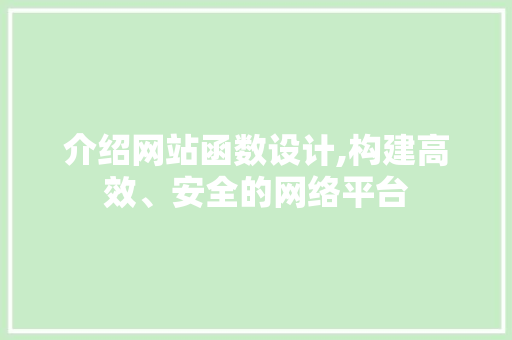 介绍网站函数设计,构建高效、安全的网络平台