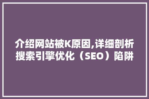 介绍网站被K原因,详细剖析搜索引擎优化（SEO）陷阱