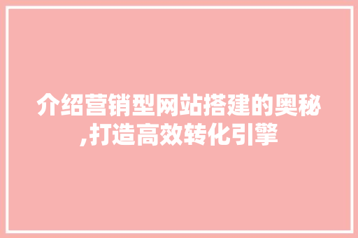 介绍营销型网站搭建的奥秘,打造高效转化引擎