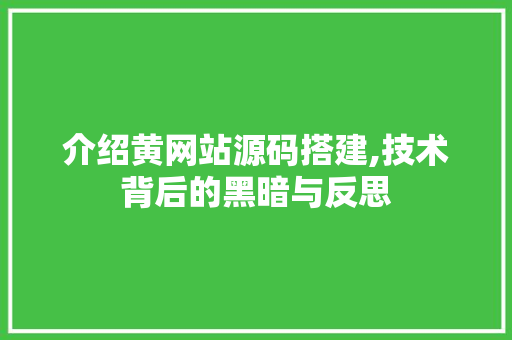 介绍黄网站源码搭建,技术背后的黑暗与反思