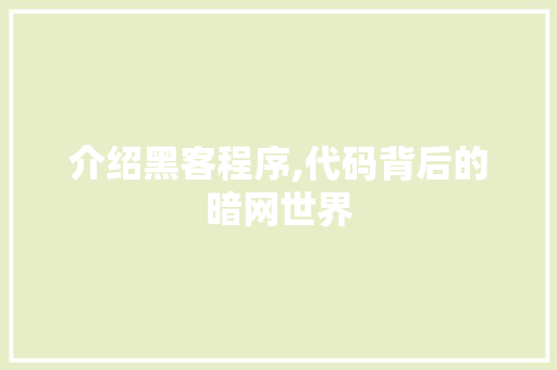 介绍黑客程序,代码背后的暗网世界
