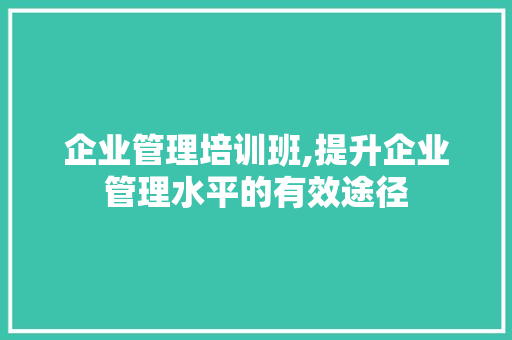 企业管理培训班,提升企业管理水平的有效途径
