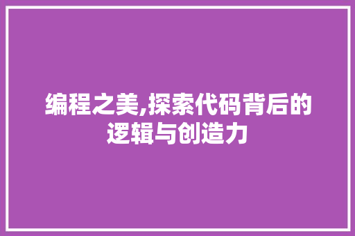 编程之美,探索代码背后的逻辑与创造力