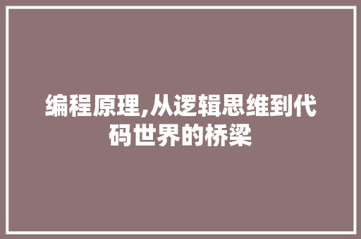 编程原理,从逻辑思维到代码世界的桥梁