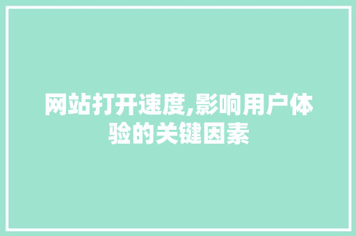 网站打开速度,影响用户体验的关键因素