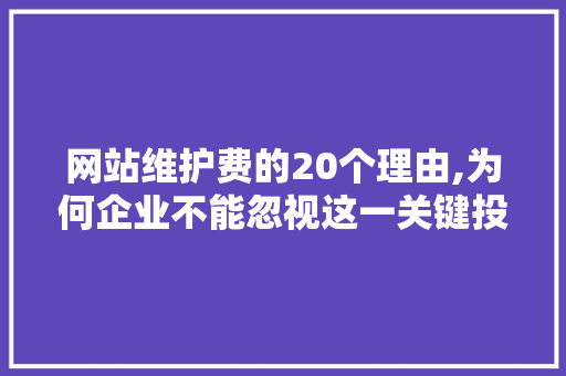 网站维护费的20个理由,为何企业不能忽视这一关键投入