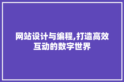 网站设计与编程,打造高效互动的数字世界
