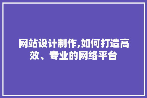 网站设计制作,如何打造高效、专业的网络平台