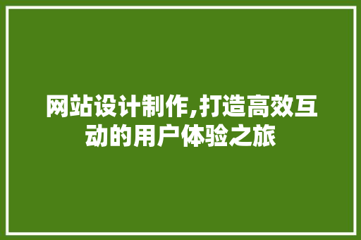 网站设计制作,打造高效互动的用户体验之旅