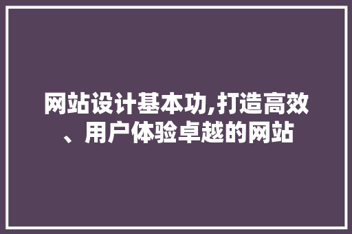 网站设计基本功,打造高效、用户体验卓越的网站