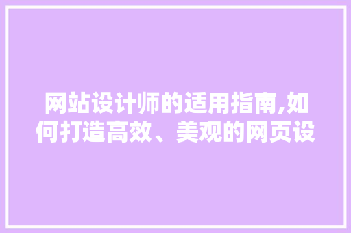 网站设计师的适用指南,如何打造高效、美观的网页设计