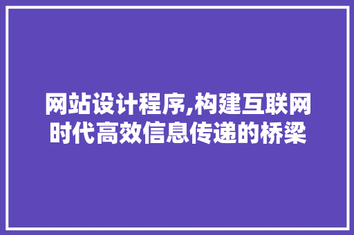 网站设计程序,构建互联网时代高效信息传递的桥梁