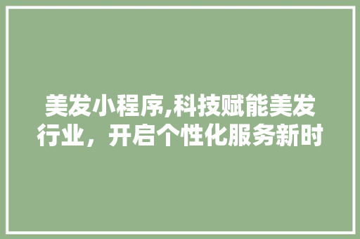 美发小程序,科技赋能美发行业，开启个性化服务新时代