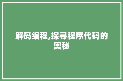 解码编程,探寻程序代码的奥秘