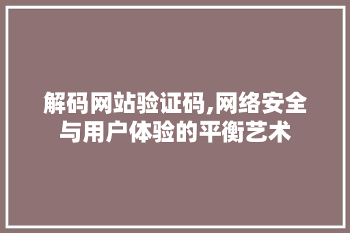 解码网站验证码,网络安全与用户体验的平衡艺术