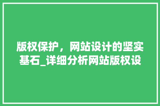 版权保护，网站设计的坚实基石_详细分析网站版权设计要点