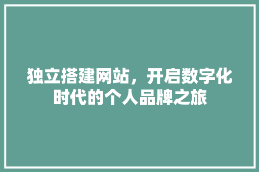 独立搭建网站，开启数字化时代的个人品牌之旅
