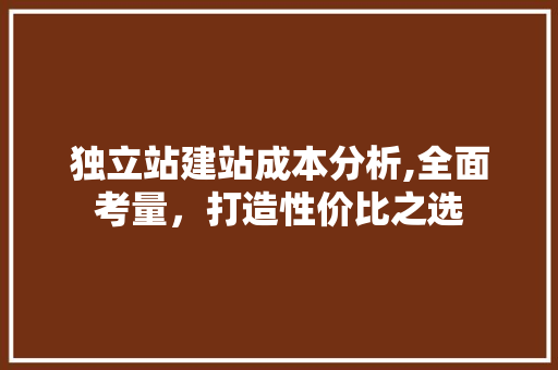 独立站建站成本分析,全面考量，打造性价比之选