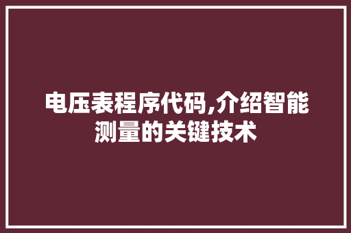 电压表程序代码,介绍智能测量的关键技术