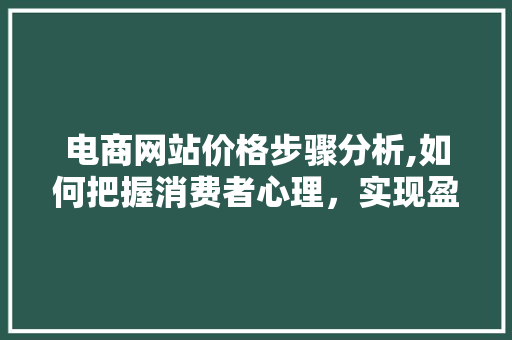 电商网站价格步骤分析,如何把握消费者心理，实现盈利与口碑双赢