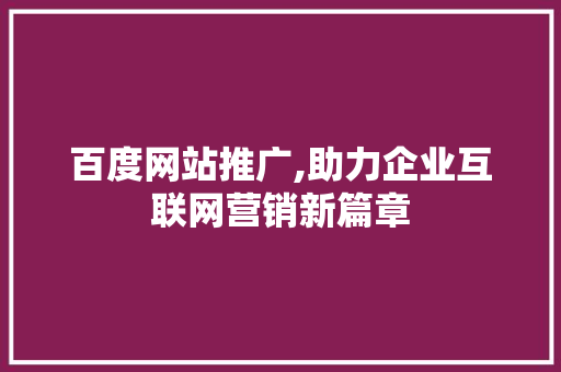 百度网站推广,助力企业互联网营销新篇章