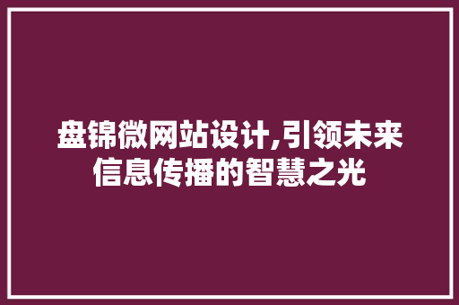 盘锦微网站设计,引领未来信息传播的智慧之光