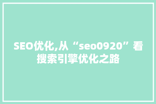 SEO优化,从“seo0920”看搜索引擎优化之路