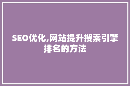 SEO优化,网站提升搜索引擎排名的方法
