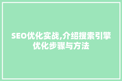 SEO优化实战,介绍搜索引擎优化步骤与方法