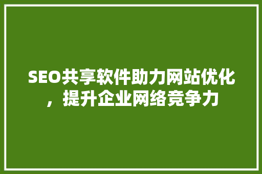 SEO共享软件助力网站优化，提升企业网络竞争力