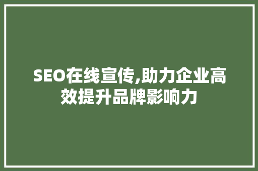 SEO在线宣传,助力企业高效提升品牌影响力