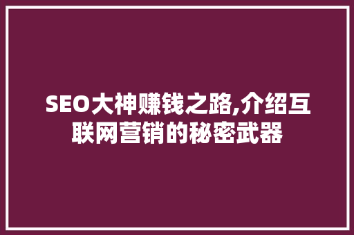SEO大神赚钱之路,介绍互联网营销的秘密武器