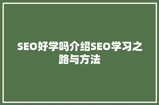 SEO好学吗介绍SEO学习之路与方法