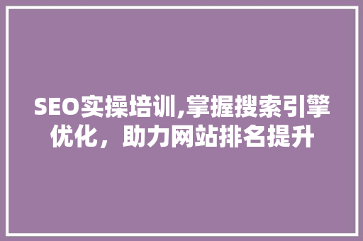 SEO实操培训,掌握搜索引擎优化，助力网站排名提升