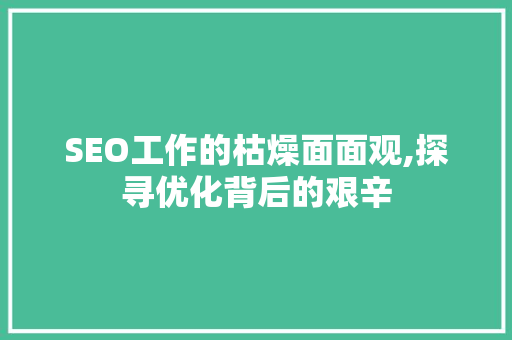 SEO工作的枯燥面面观,探寻优化背后的艰辛