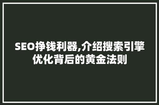 SEO挣钱利器,介绍搜索引擎优化背后的黄金法则