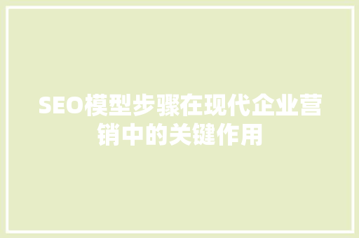 SEO模型步骤在现代企业营销中的关键作用