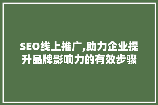 SEO线上推广,助力企业提升品牌影响力的有效步骤