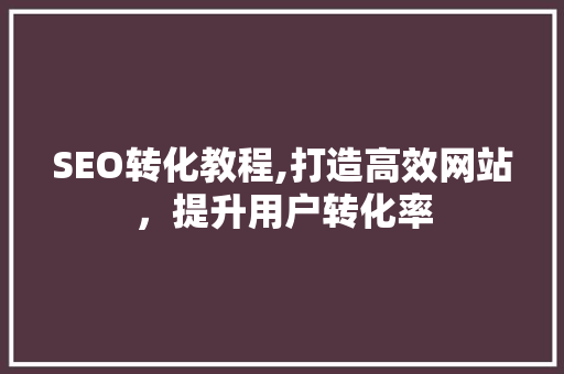 SEO转化教程,打造高效网站，提升用户转化率