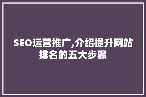 SEO运营推广,介绍提升网站排名的五大步骤