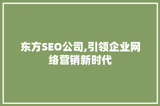 东方SEO公司,引领企业网络营销新时代