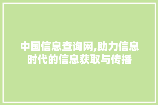 中国信息查询网,助力信息时代的信息获取与传播