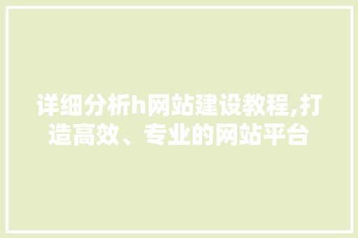 详细分析h网站建设教程,打造高效、专业的网站平台